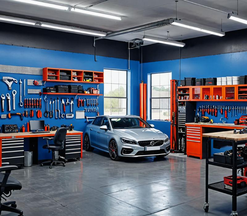 Auto repair shop interior with professional equipment